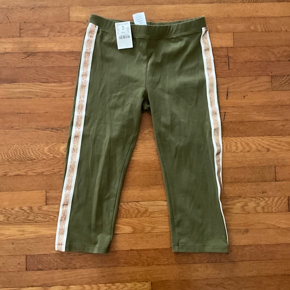 NWT Crewcuts Army Green Capri Leggings with Sparkle Stripe Size 14 - Picture 1 of 2